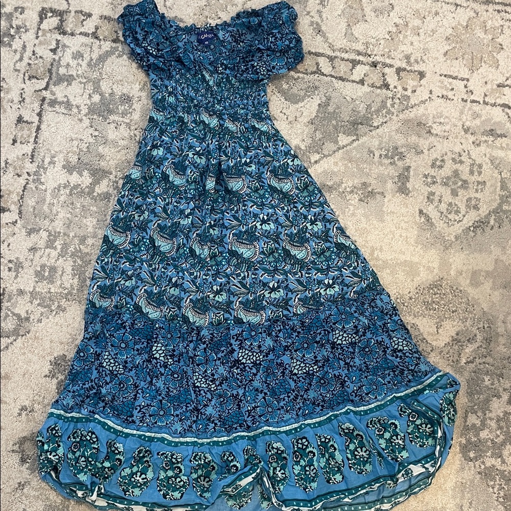 Chic Blue Patterned Midi Dress